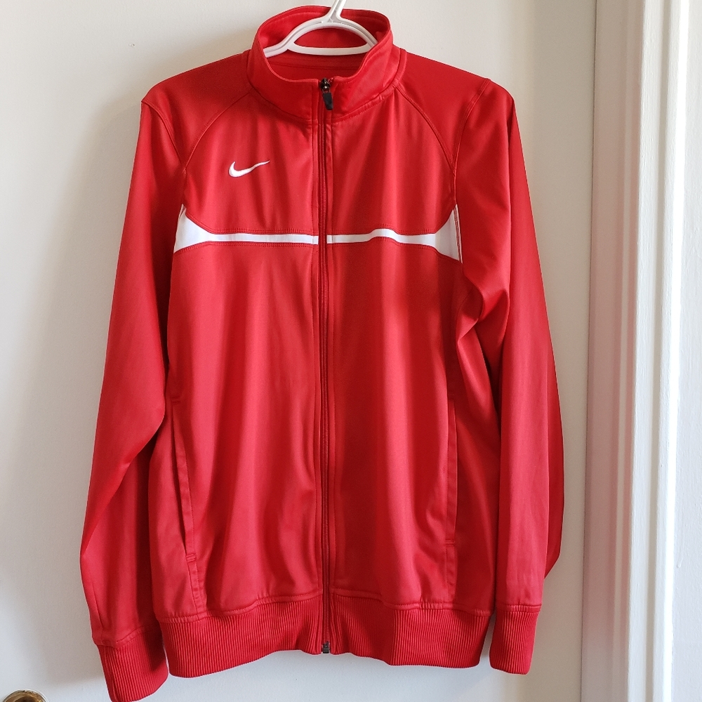 Nike Red White Stripe Sport Zip Up Warm Up Jacket Men Woman Small Like Brand New